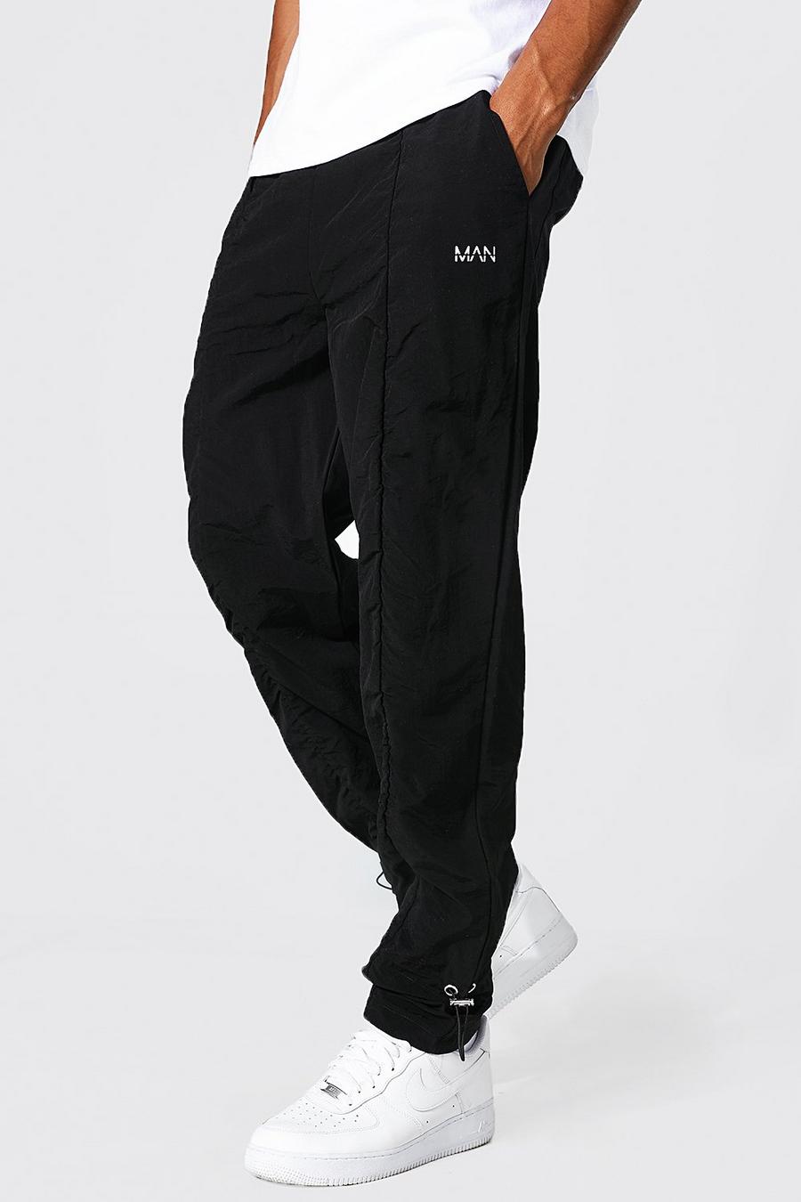 Pantaloni Tall Man dritti in Shell con ruches, Black image number 1
