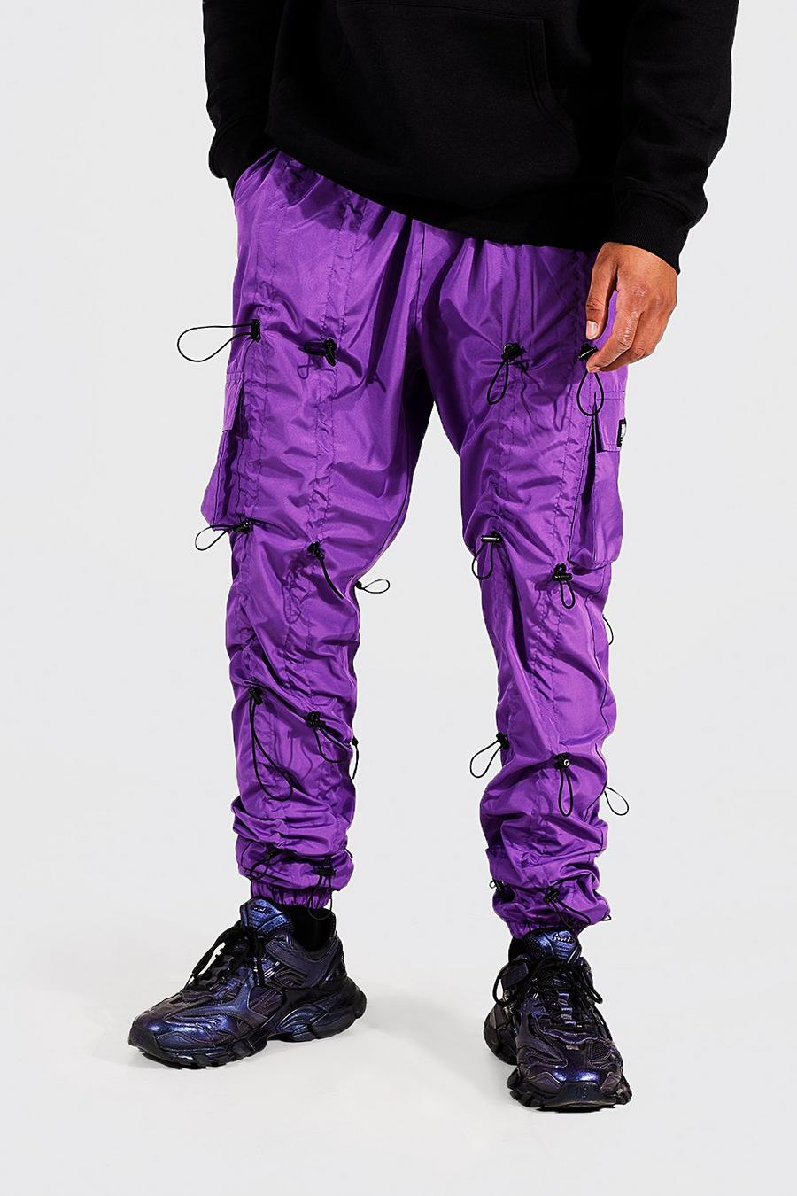 Purple lila Tall Loose Fit All Over Toggle Cargo Trouser image number 1