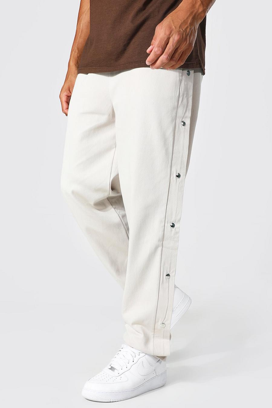 Pumice stone Tall Straight Leg Twill Side Popper Trousers image number 1