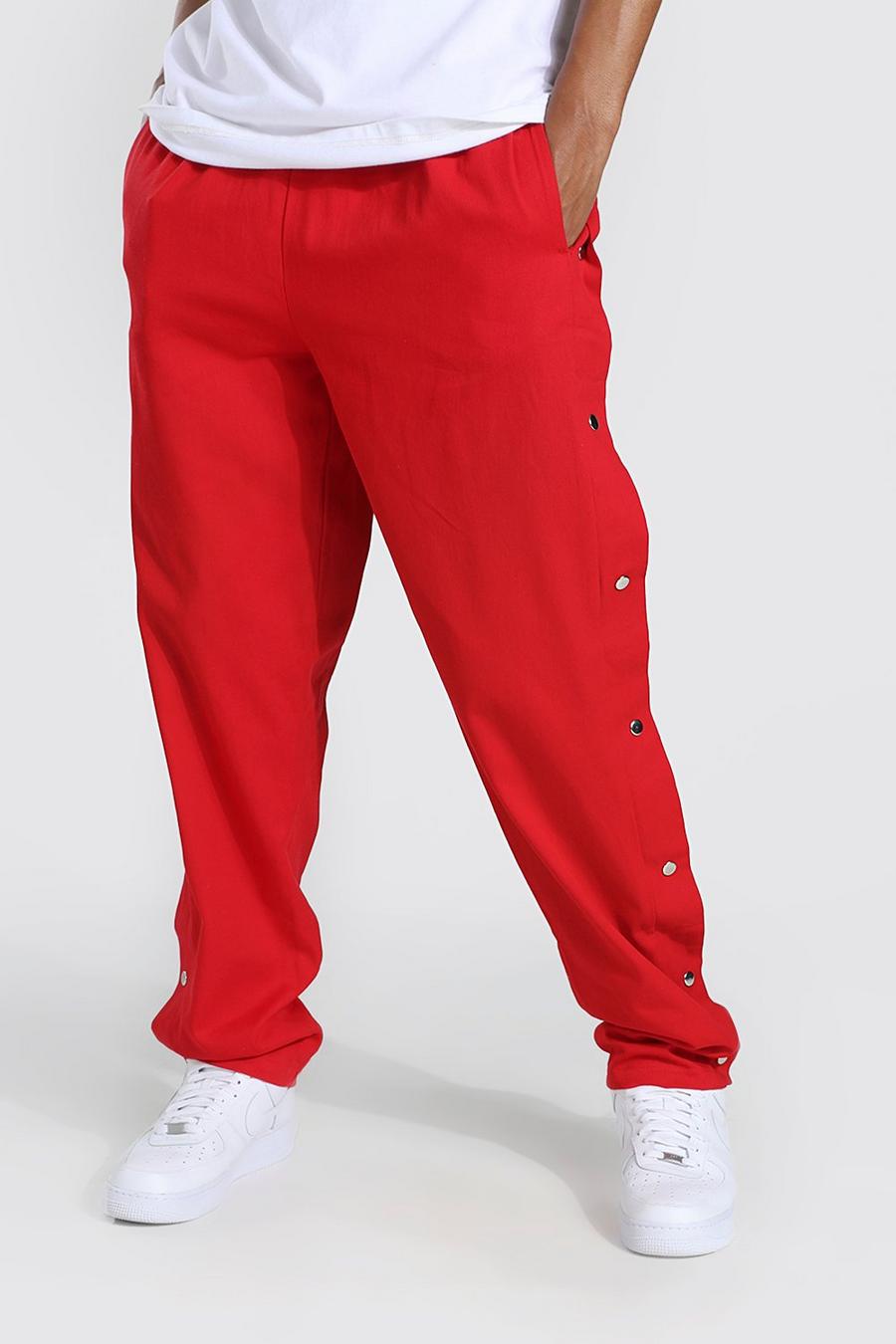 Red Tall Straight Leg Twill Side Popper Trouser image number 1