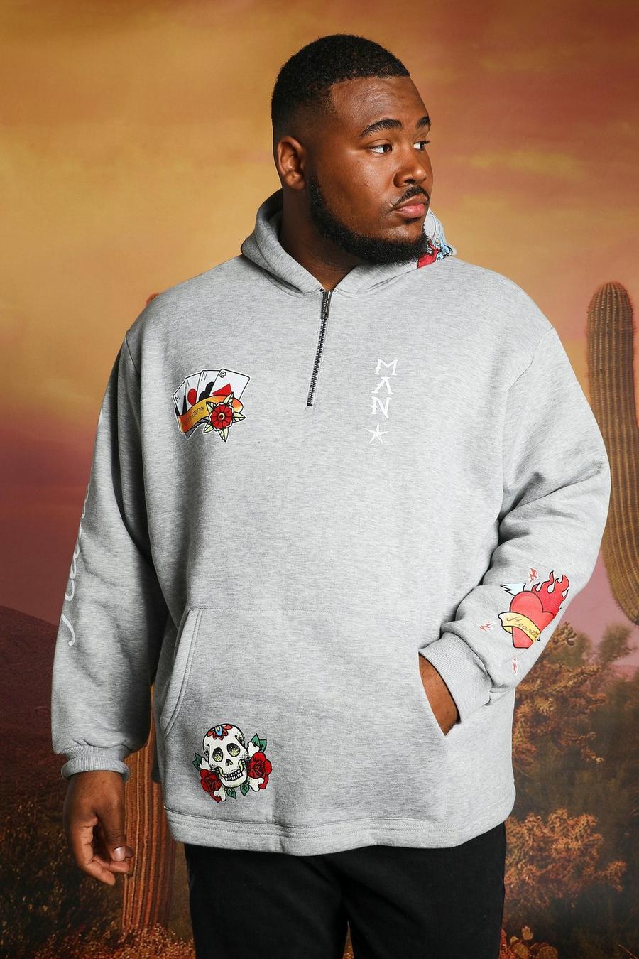 Grey Plus Size Oversized Schedel Hoodie image number 1