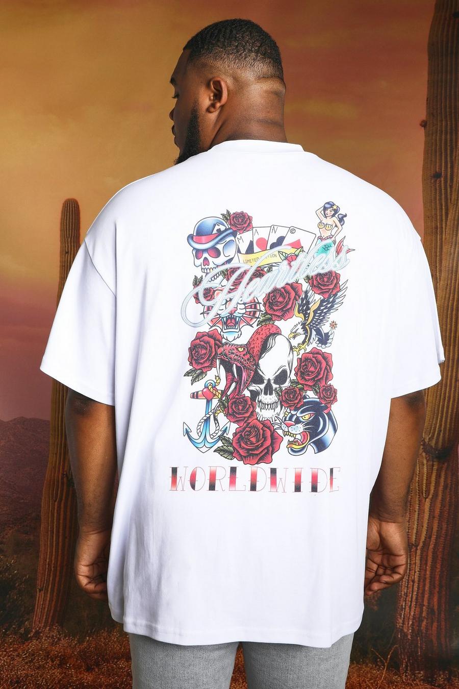 Camiseta Plus oversize con estampado gráfico Heartless, White image number 1