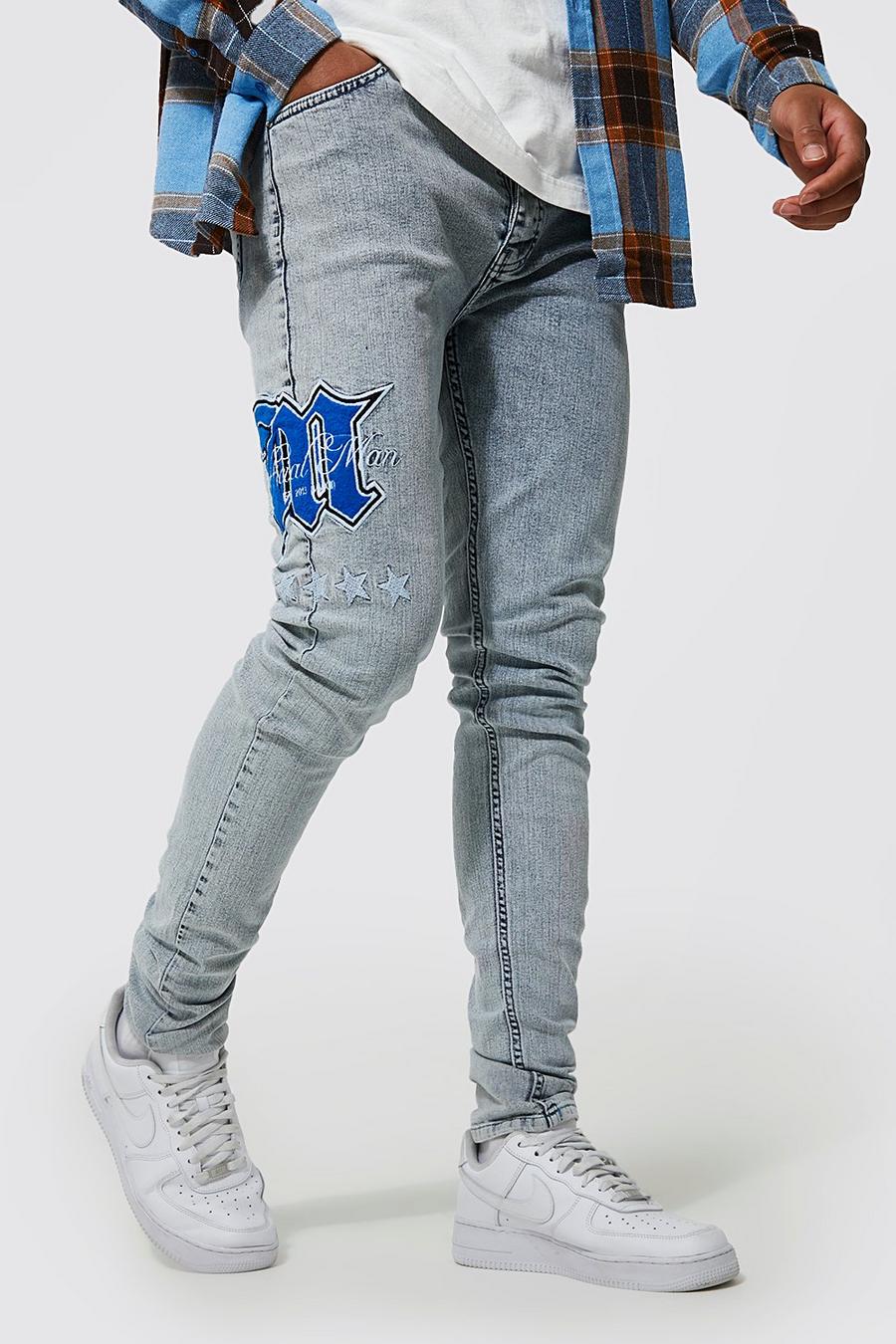 Ice blue Tall Skinny jeans med varsitydetaljer image number 1