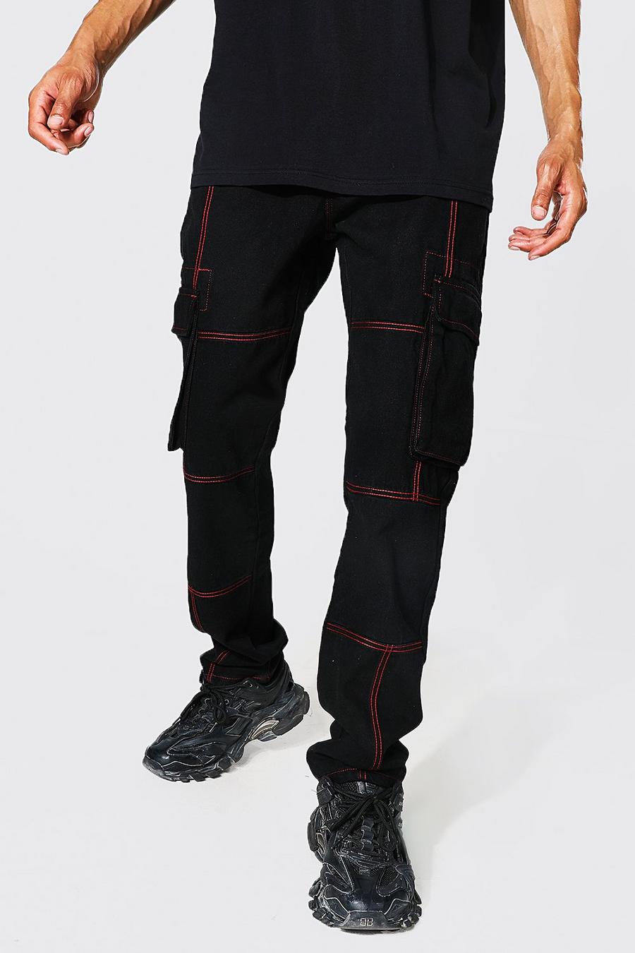 Tall Jeans mit geradem Bein und Kontrast-Naht, Black schwarz image number 1