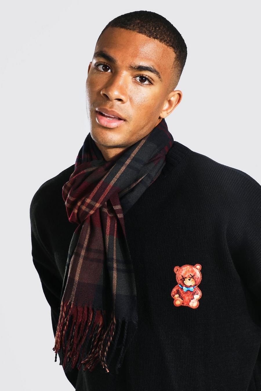 Burgundy röd Checked Woven Scarf image number 1