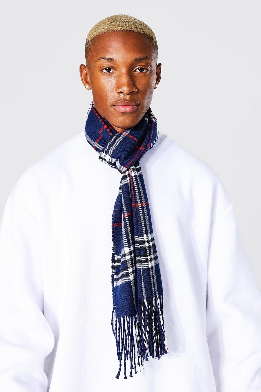 Navy marine Checked Woven Scarf image number 1
