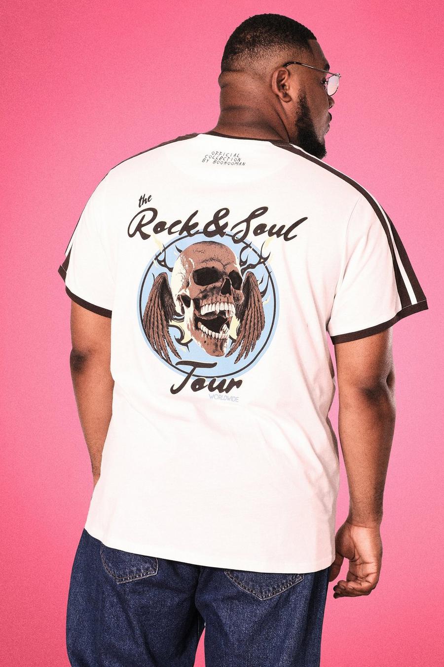 Ecru Plus Official Man T-Shirt Met Rugopdruk En Naaddetail image number 1