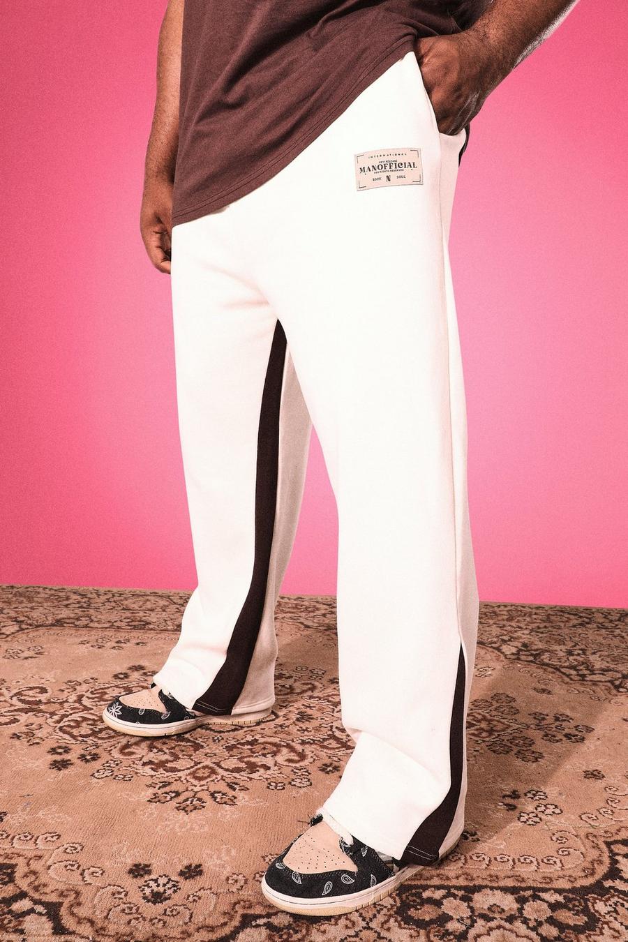 Pantaloni tuta Plus Size con inserti ed etichetta, Ecru image number 1