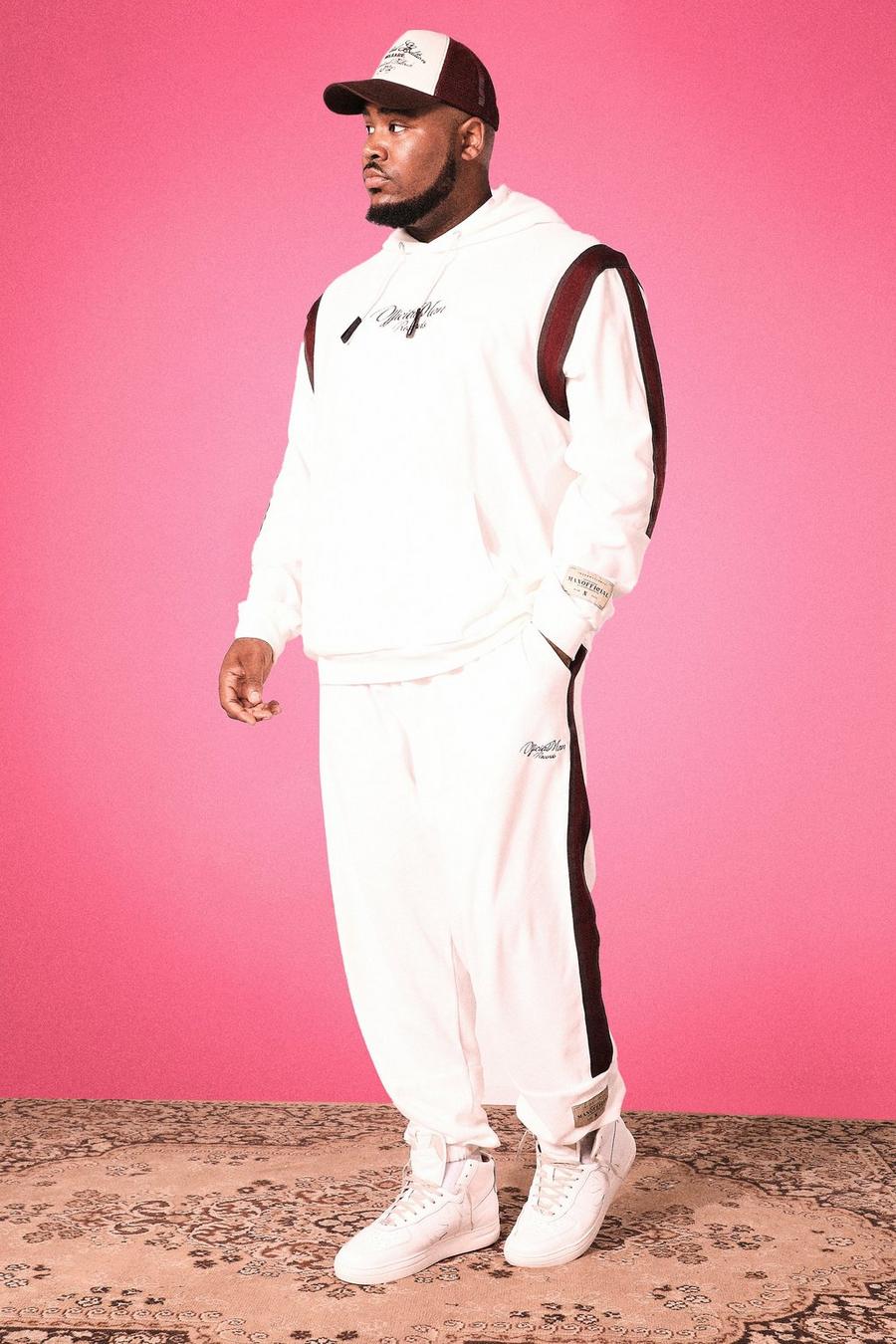 Ecru white Plus Man Official Velour Oversized Tracksuit image number 1