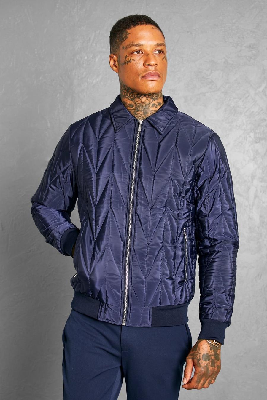 Navy Quilted Smart Harrington image number 1