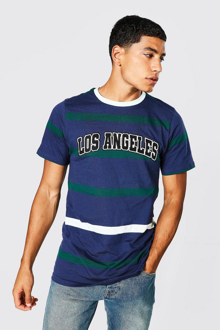 Navy Slim Fit Los Angeles Applique Wide T-shirt image number 1
