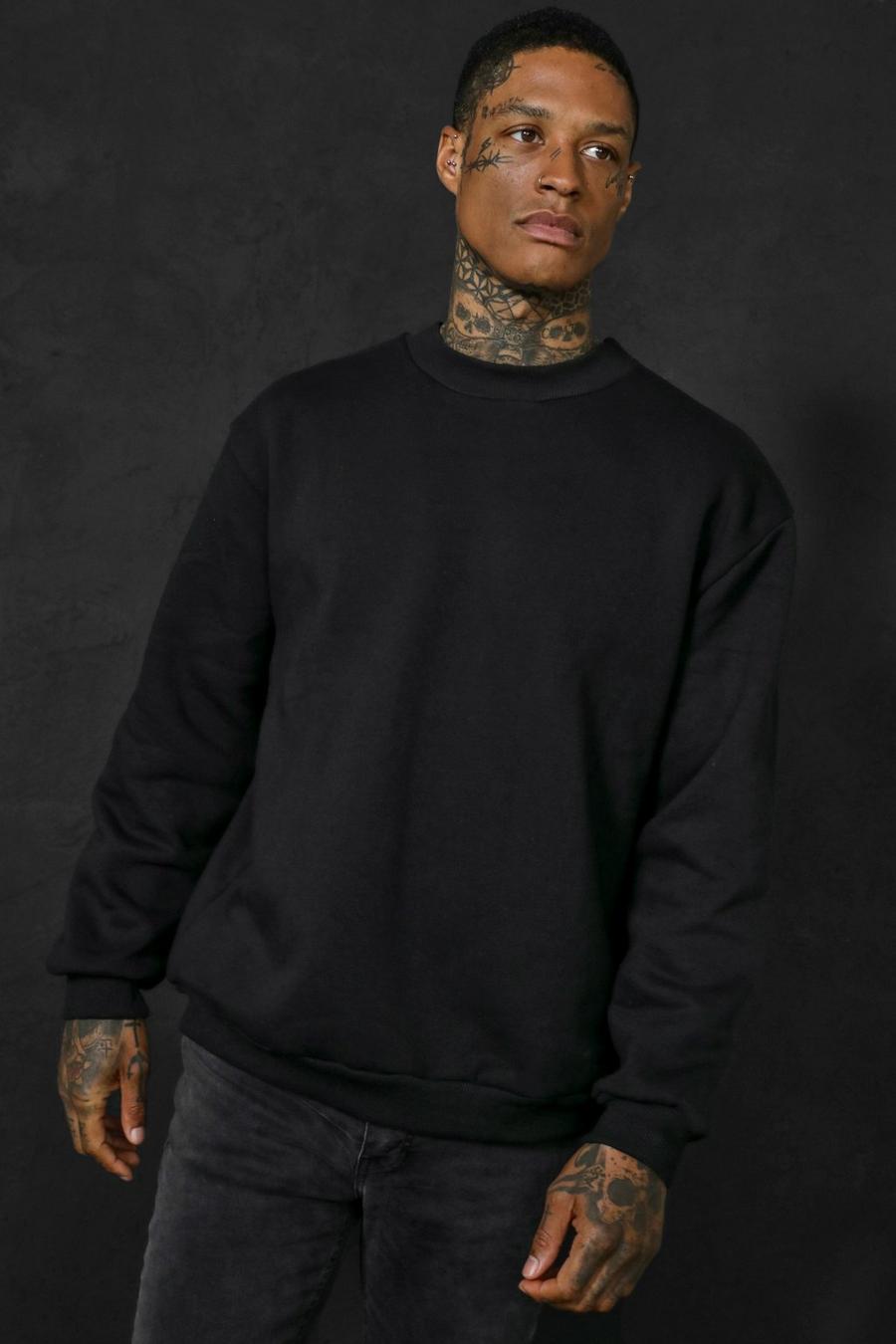 Black Oversized Extended Neck Heavyweight Sweat image number 1