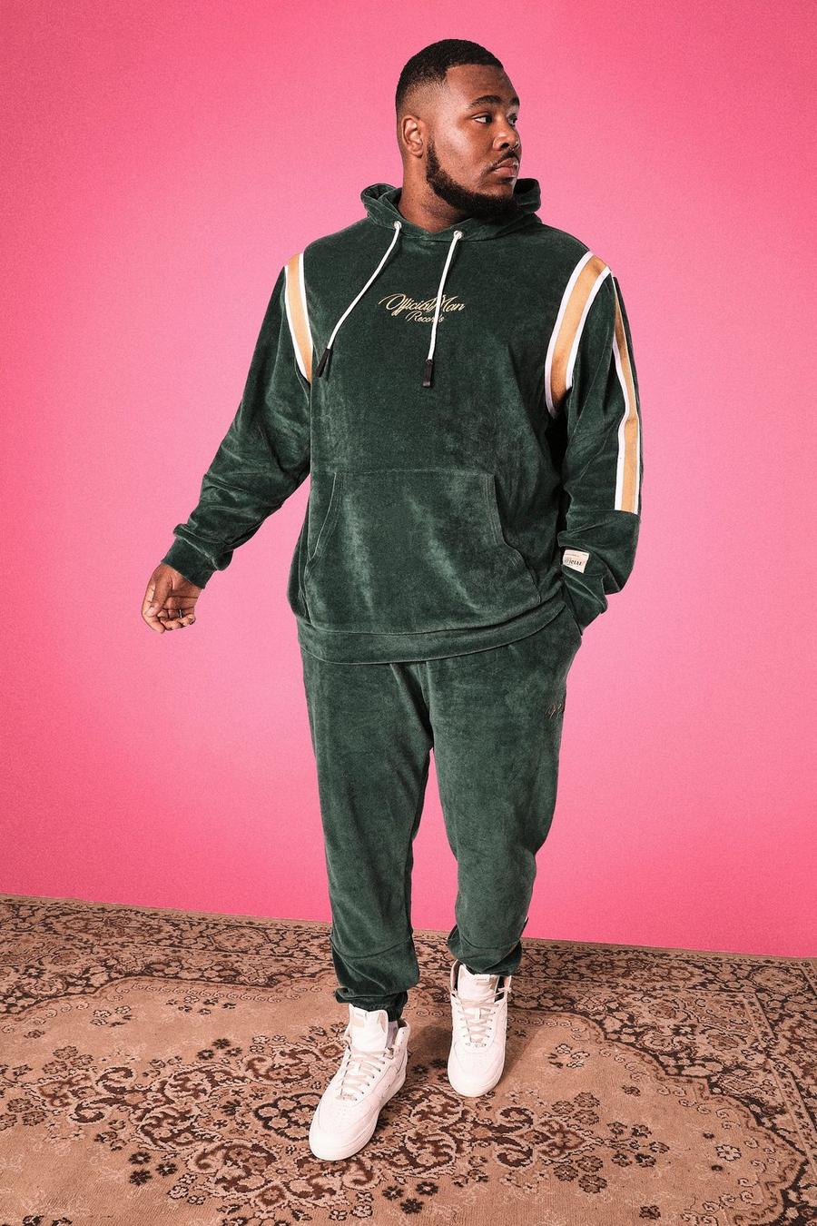 Forest green Plus Man Official Velour Oversized Tracksuit image number 1