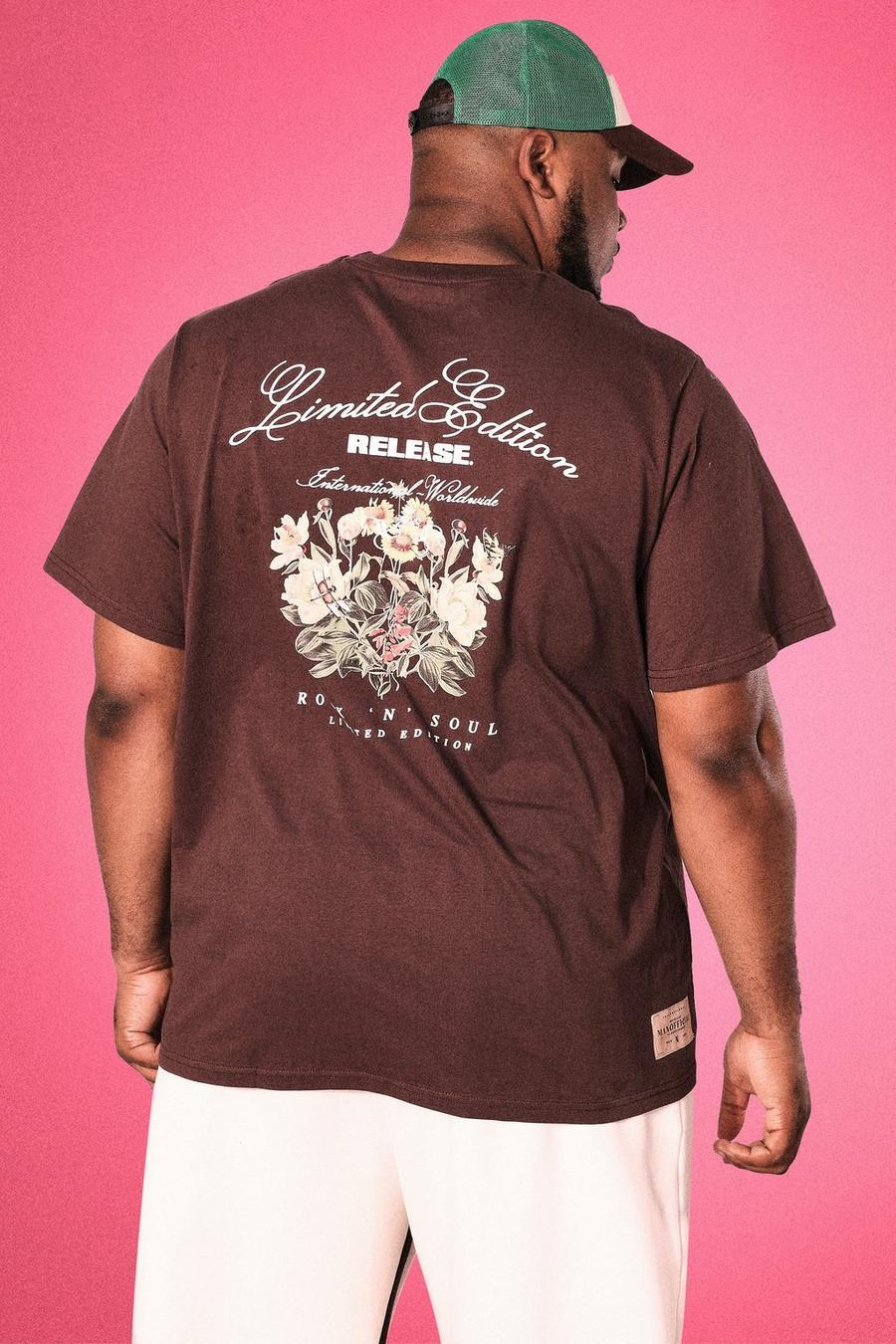 Grande taille - T-shirt à imprimé - Official MAN, Chocolate brown image number 1