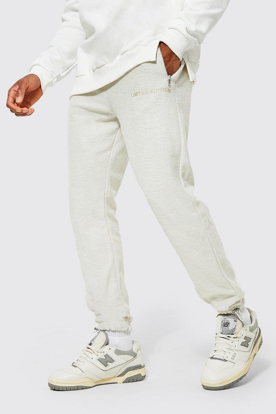Pantalón deportivo ajustado de tela rizo gruesa, Ecru image number 1