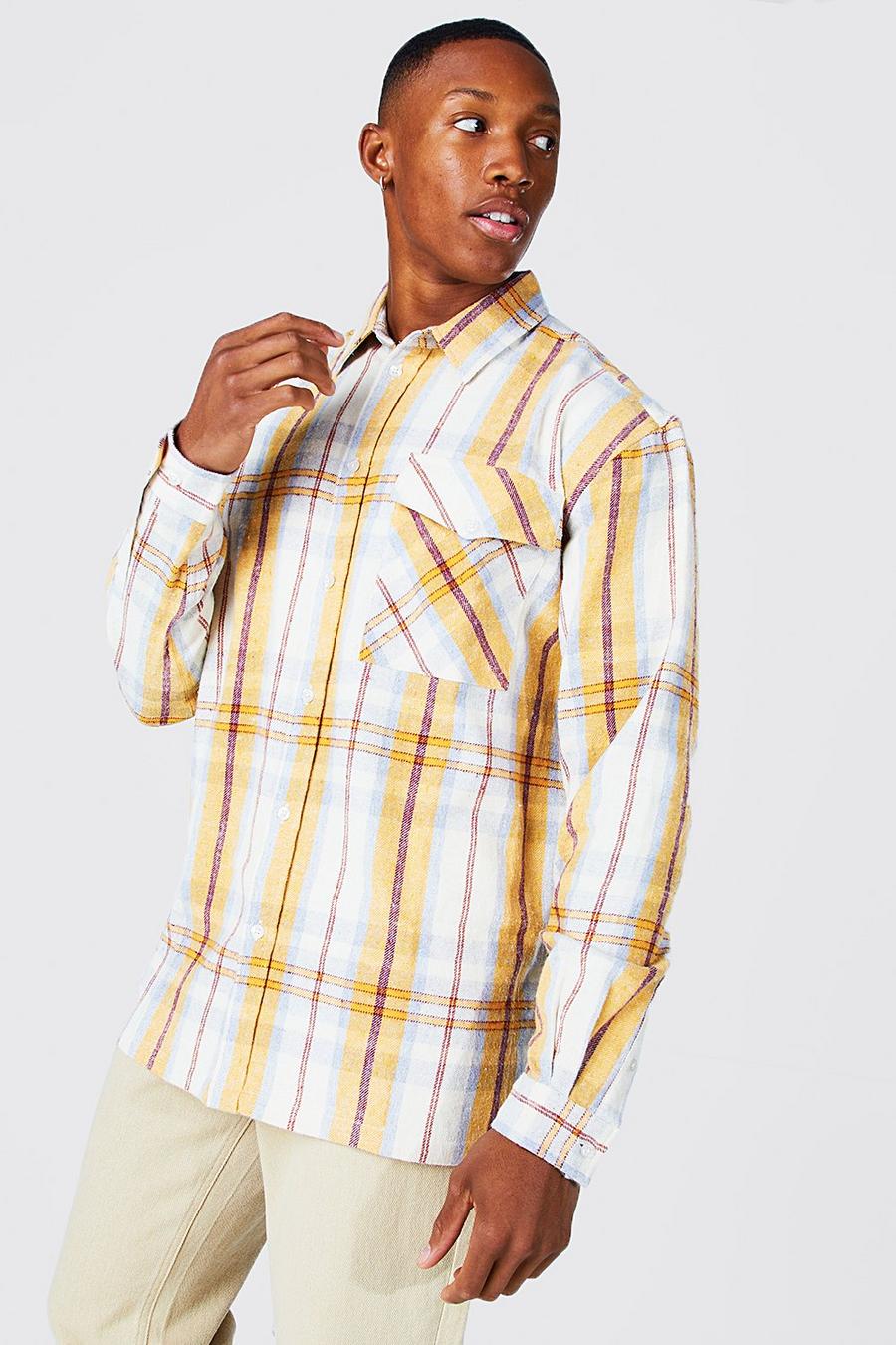 Yellow Oversized Check Shirt image number 1