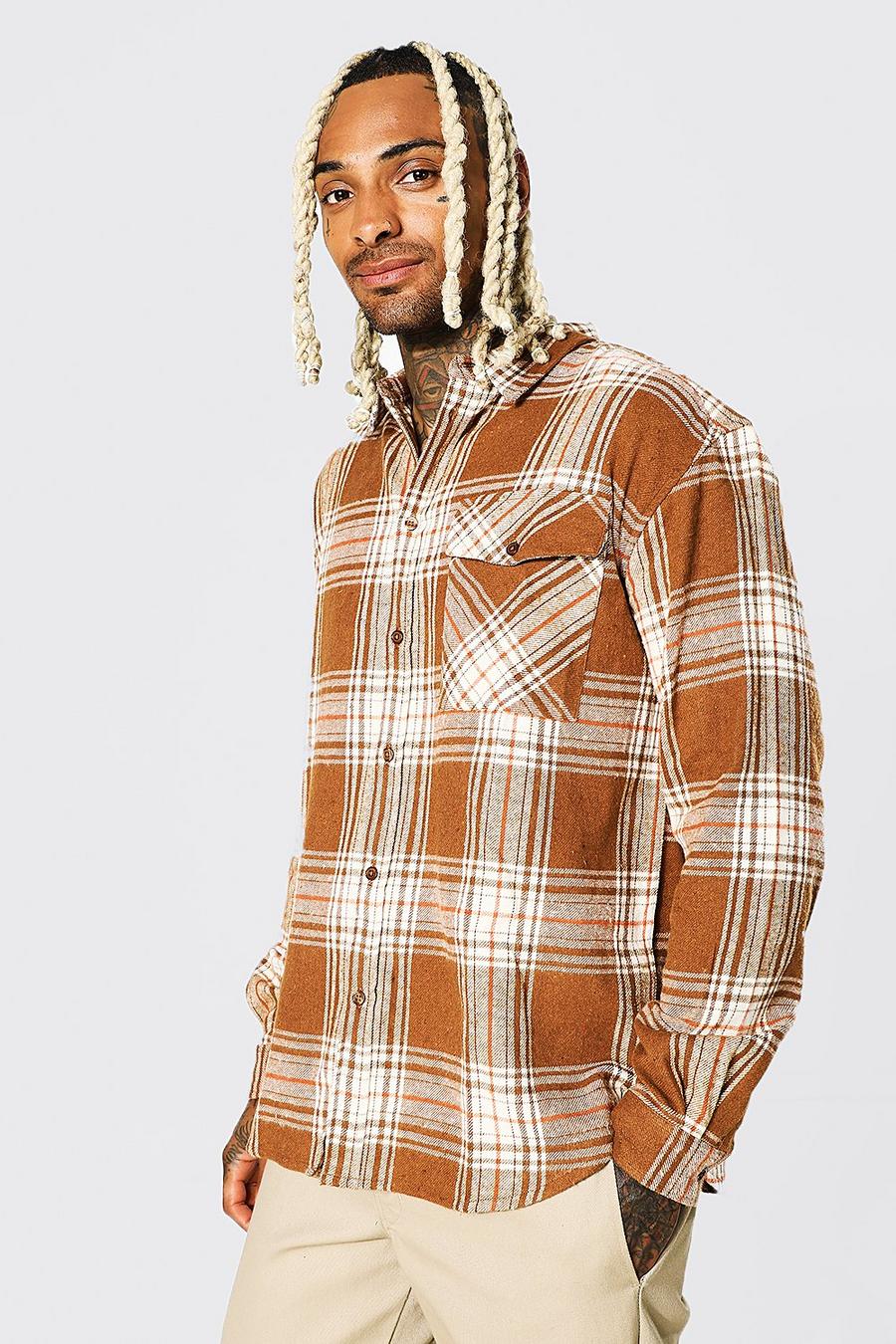 Choc brown Oversized Check Shirt image number 1