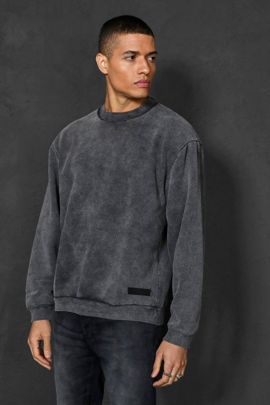 Charcoal grey Oversize sweatshirt med stentvättad effekt image number 1
