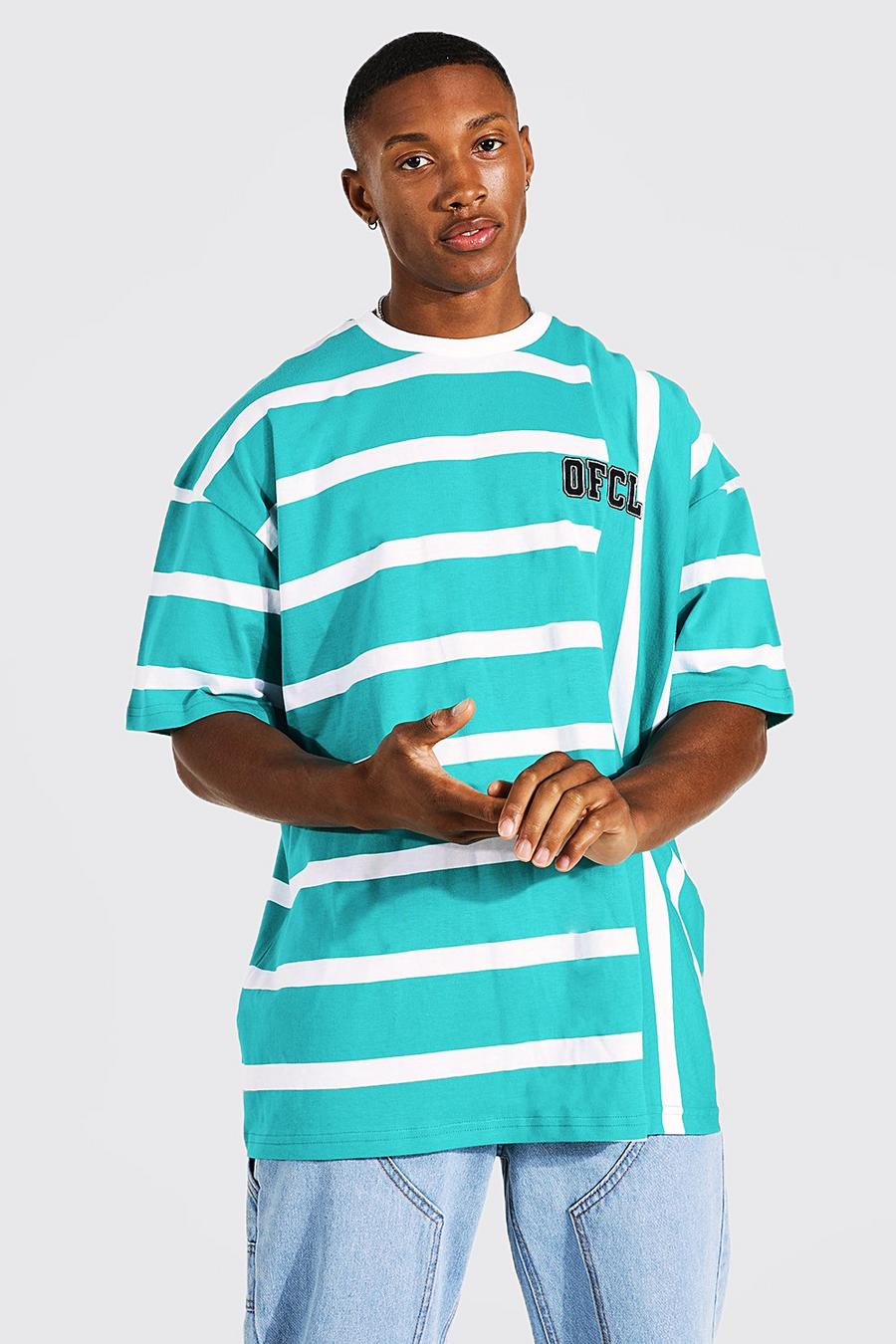 Oversize Official T-Shirt mit Kontrast-Streifen, Teal vert image number 1