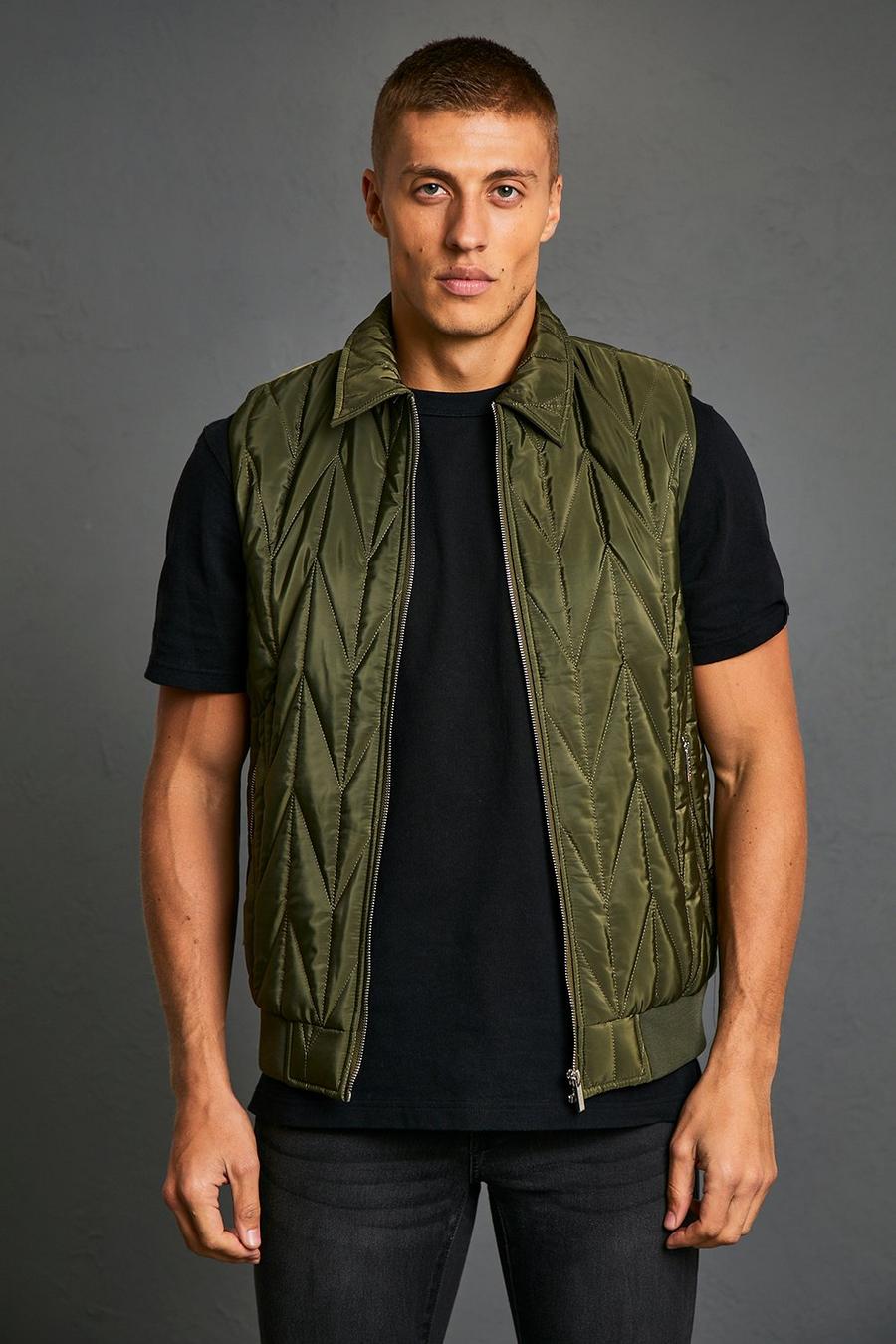 Khaki Quilted Smart Gilet image number 1