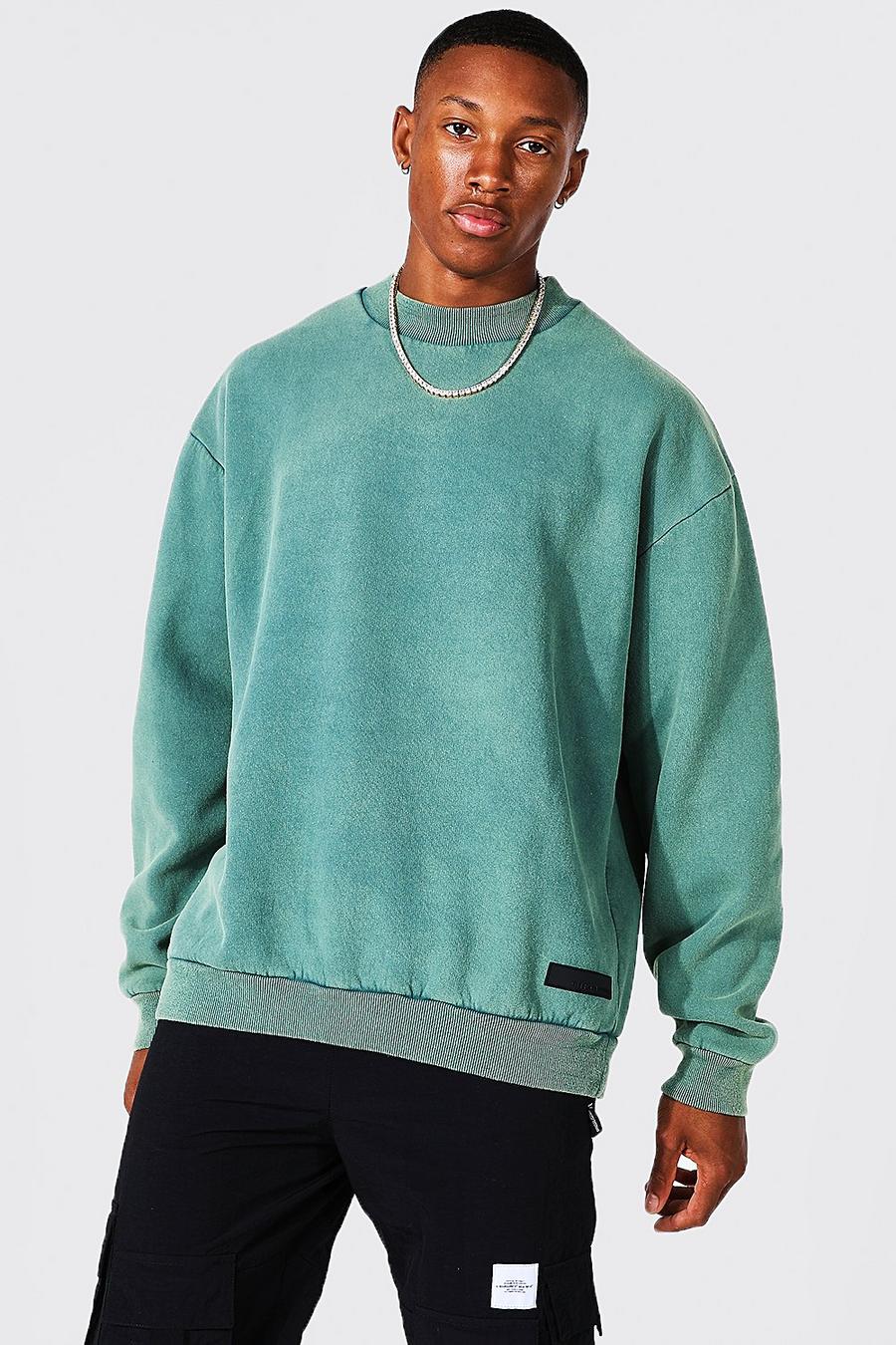 Oversize Sweatshirt mit Acid-Waschung, Khaki image number 1