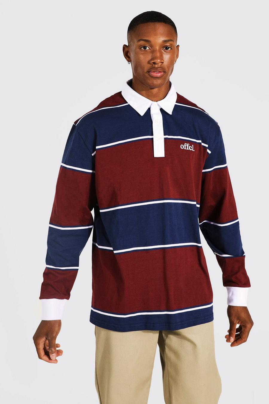 Red Offcl Wide Stripe Long Sleeve Rugby Polo image number 1