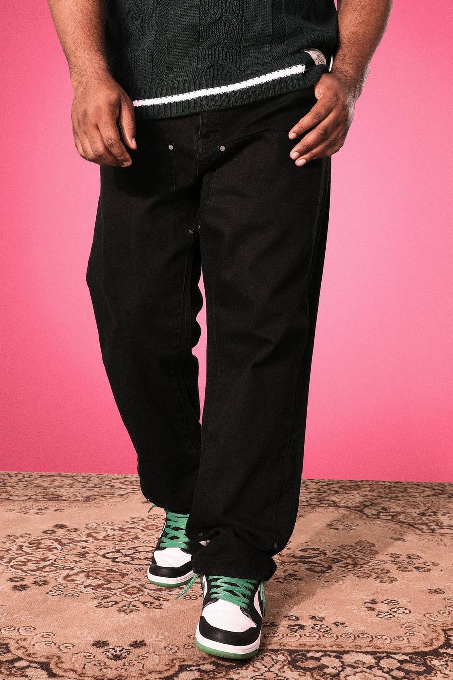 שחור ג'ינס פועלים בגזרה ישרה עם פאנל, מידות גדולות image number 1
