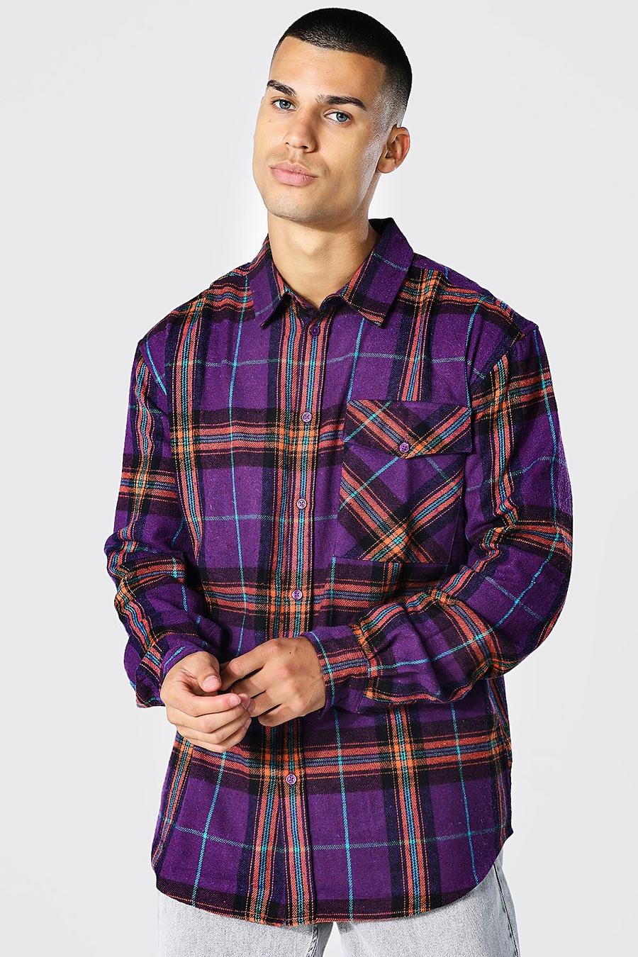 Kariertes Oversize Hemd, Purple violett image number 1