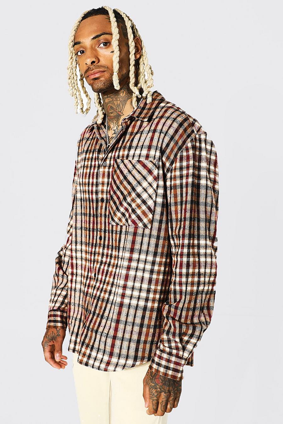 Brown Oversized Check Shirt image number 1