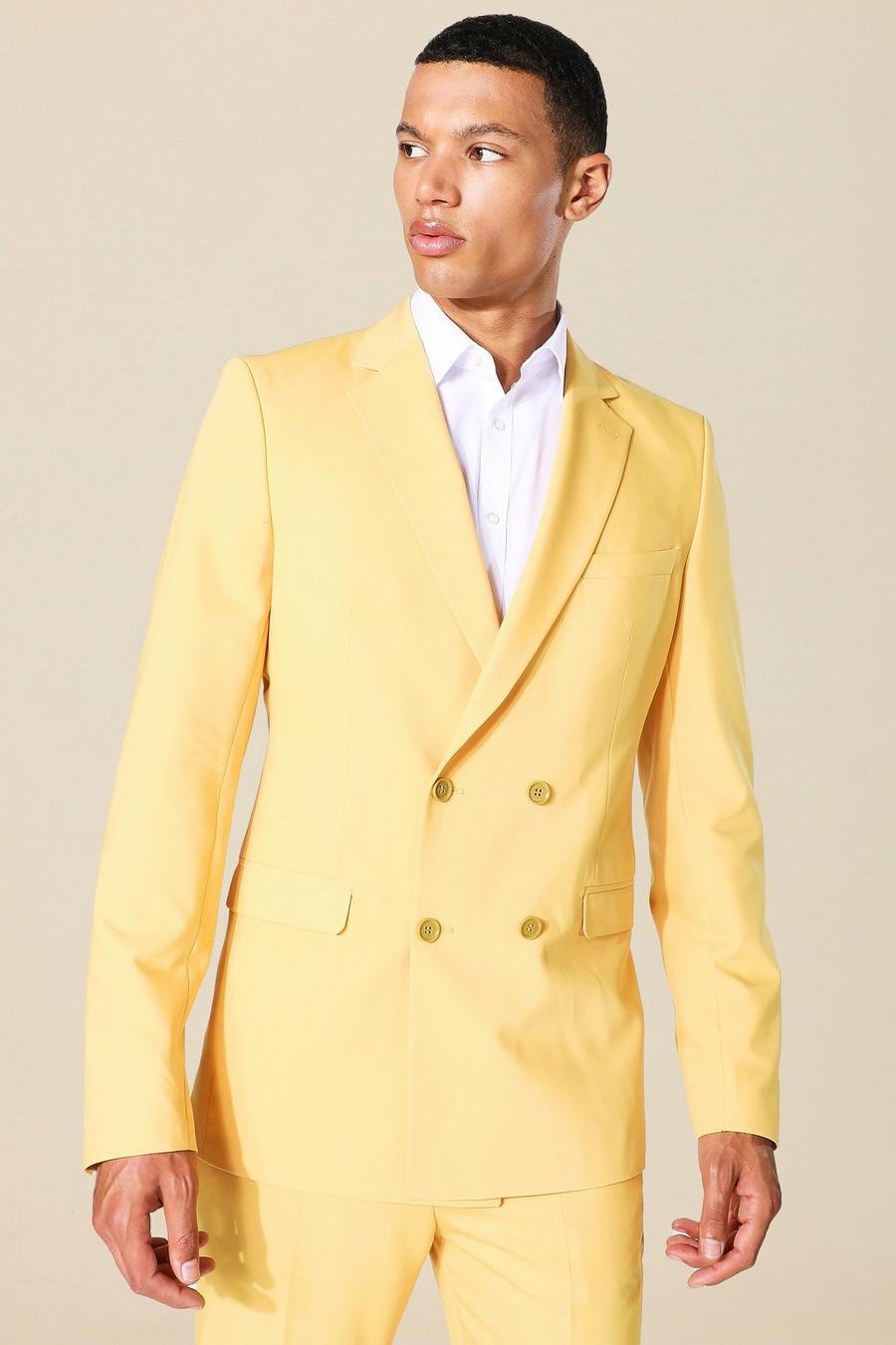 Tall zweireihiger Skinny Blazer, Mustard yellow image number 1