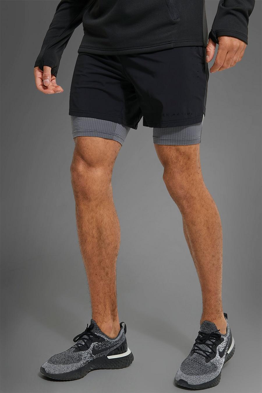 Black Man Active Gym Tech 2 In 1 Shorts