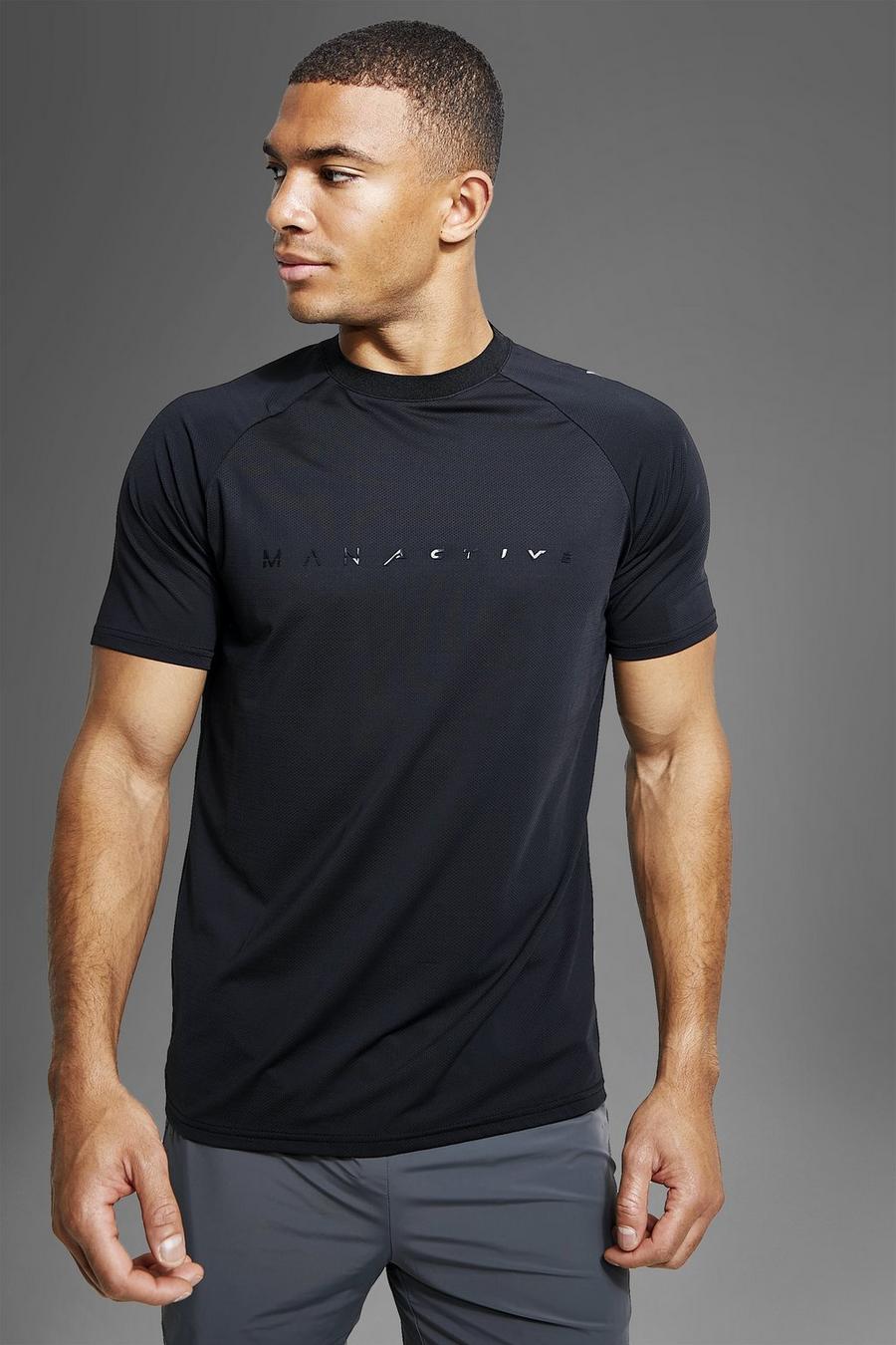 Black svart Man Active Gym Performance Tech T Shirt