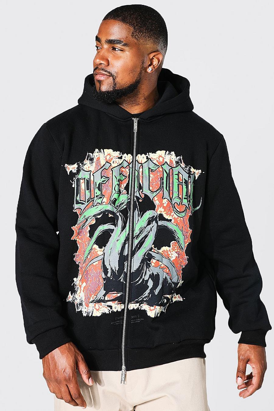 Black noir Plus Offcl Front And Back Zip Through Hoodie image number 1