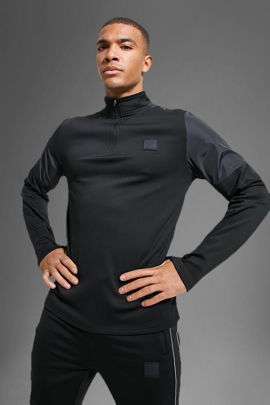 Man Active Gym Performance Trainingsanzug mit Reißverschluss, Black image number 1