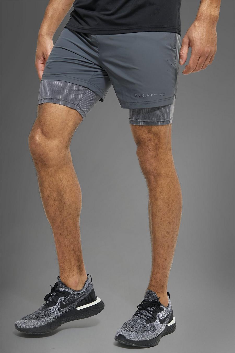 Man Active Gym 2-in-1 Shorts, Charcoal image number 1