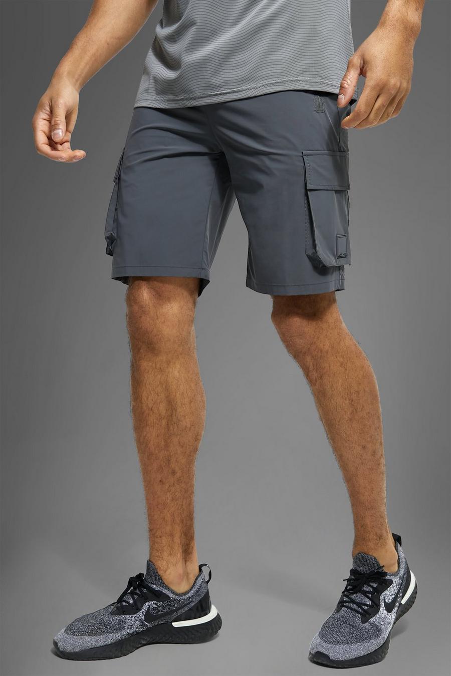 Charcoal grey Man Active Gym Cargo Pocket Training Shorts image number 1