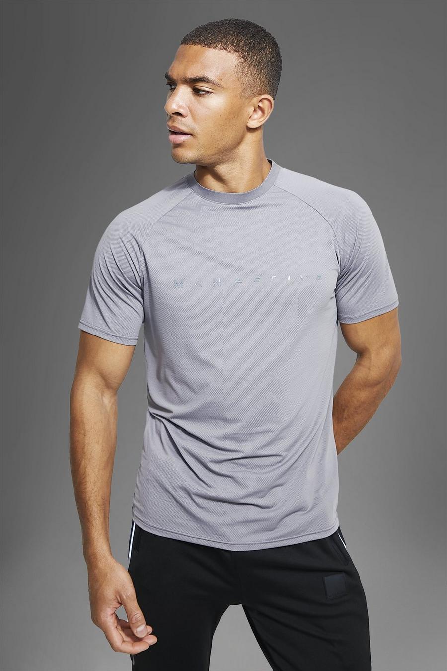 Man Active Gym Performance T-Shirt, Charcoal image number 1