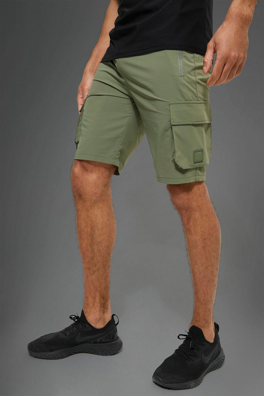 Olive green Man Active Gym Cargo Pocket Training Shorts image number 1