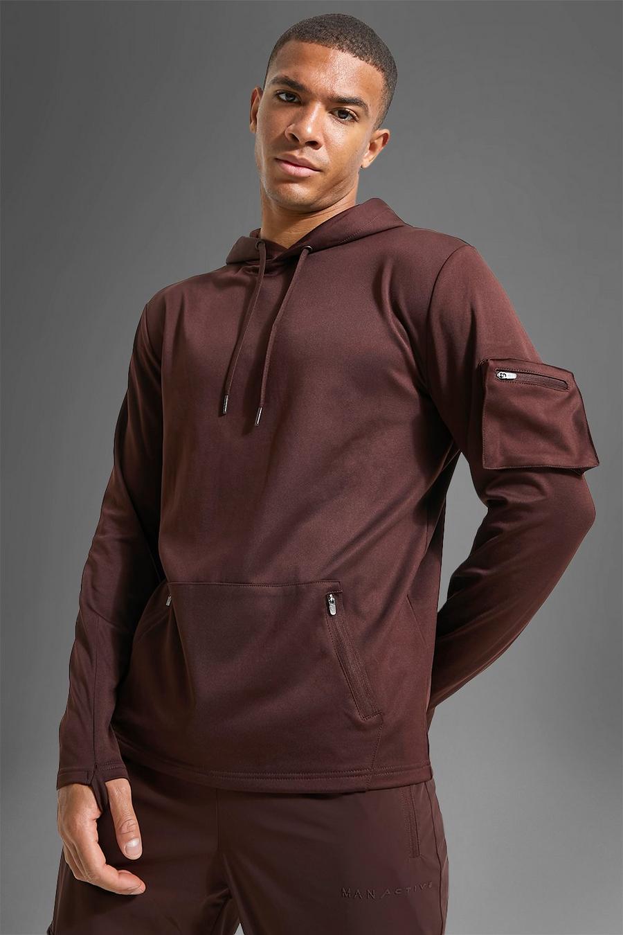 Sudadera MAN Active deportiva resistente con bolsillos y capucha, Chocolate marrone