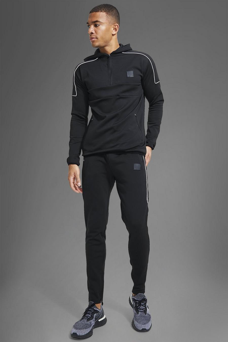 Black negro Man Active Gym Tech Hooded Tracksuit image number 1