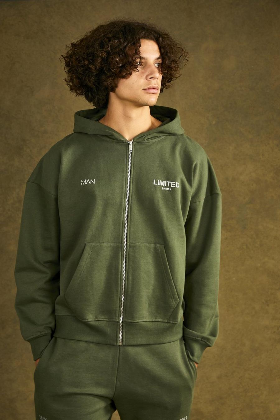Khaki Limited Oversize hoodie i tjockt tyg med dragkedja image number 1