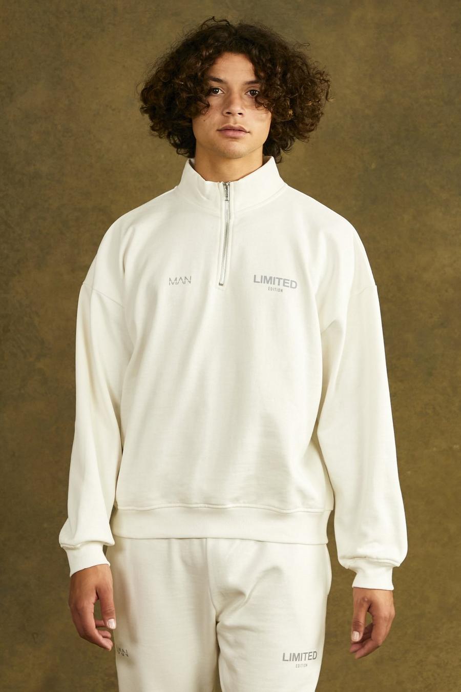 Oversize Limited Sweatshirt mit halbem Reißverschluss, Ecru white image number 1