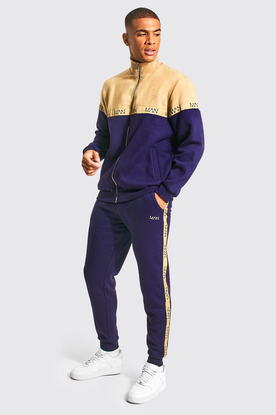 Navy Man Zip Through Funnel Neck Tape Tracksuit image number 1