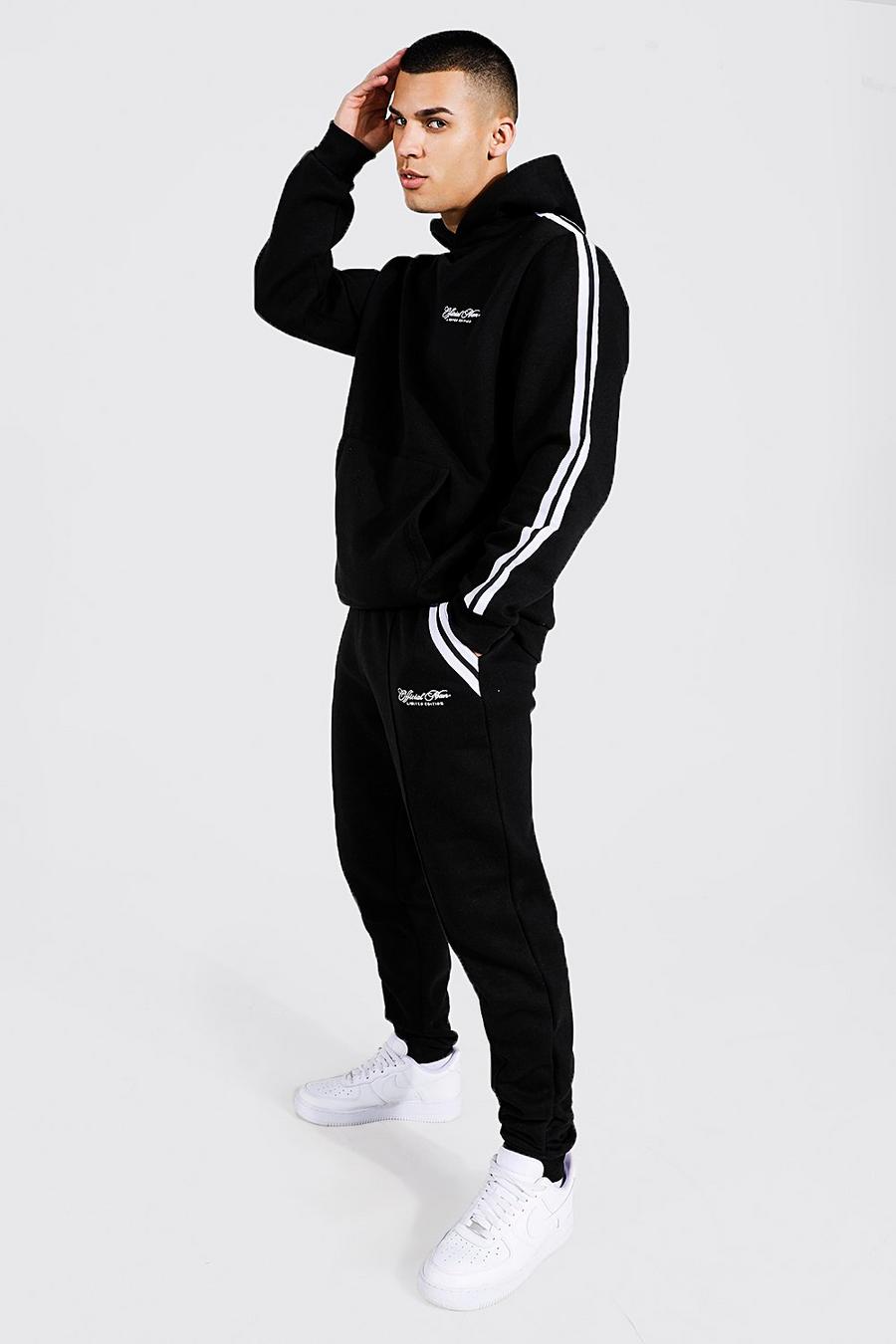 Black Official Man Tape Pintuck Hooded Tracksuit