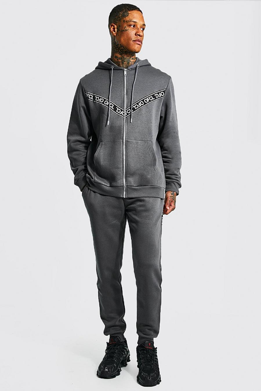 Charcoal Ofcl Tape Zip Through Hooded Tracksuit image number 1