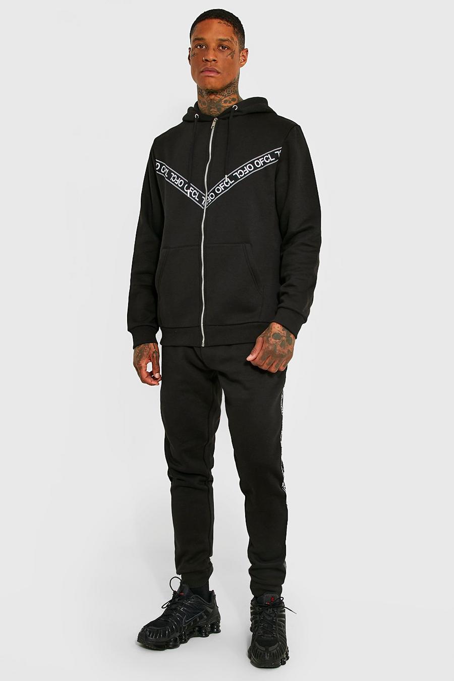 Black noir Ofcl Tape Zip Through Hooded Tracksuit image number 1