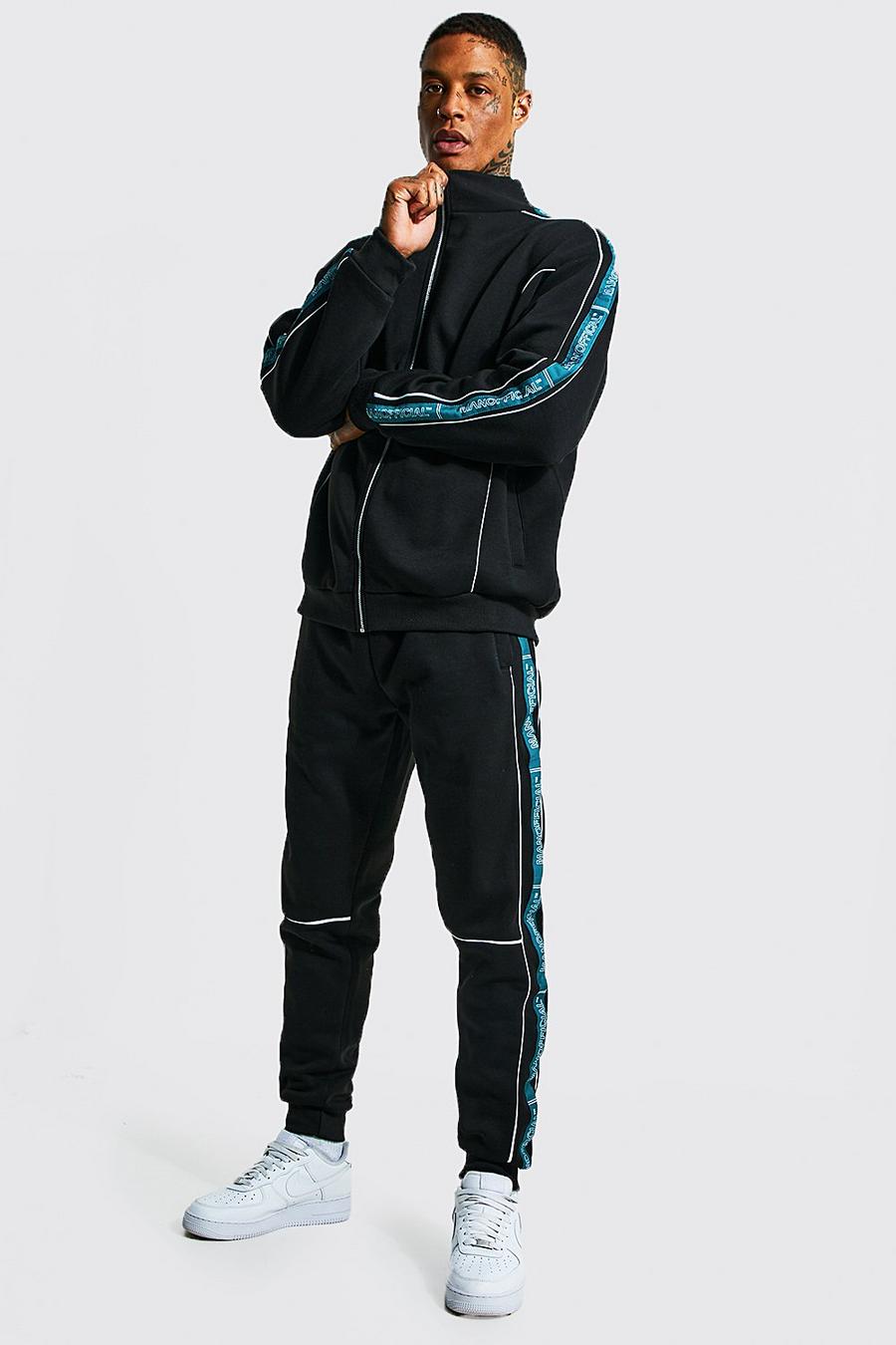 Oversize Man Official Trainingsanzug mit Reißverschluss, Black image number 1