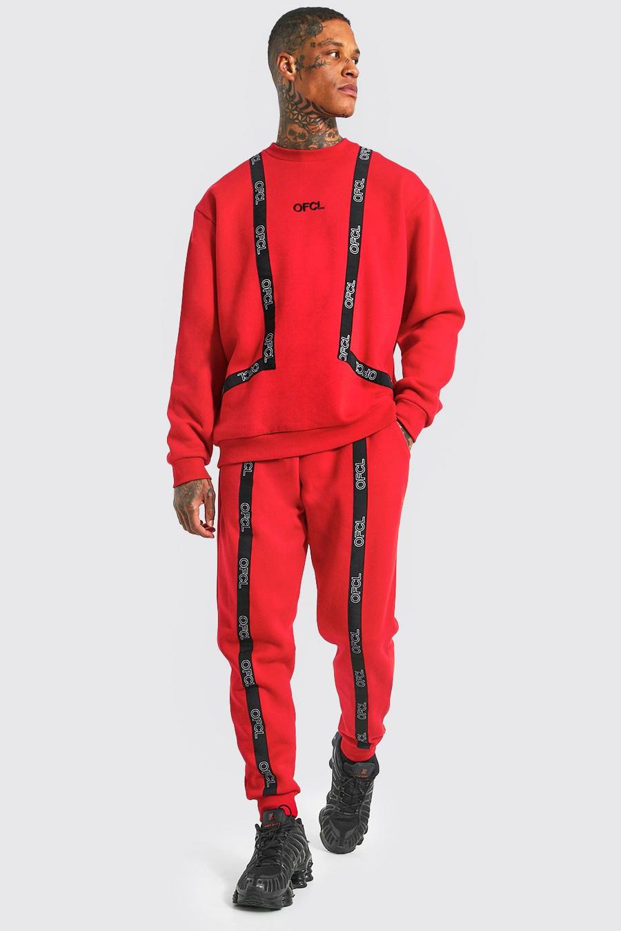 Red röd Oversized Ofcl Tape Sweater Tracksuit image number 1