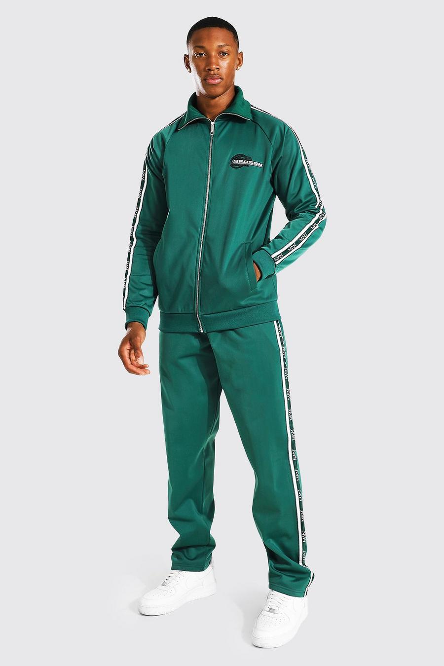 Tuta sportiva Season con zip e striscia in tricot, Green image number 1