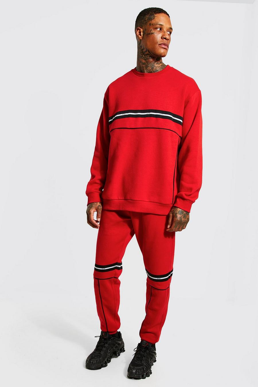 Red rouge Oversized Man Tape Sweater Panel Tracksuit image number 1